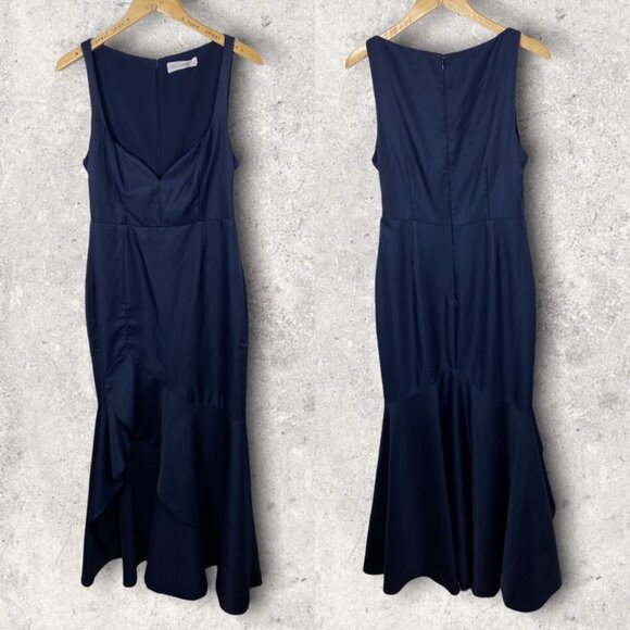 Fame and Partners Blue Satin Gown Bromley Size 10 Bridesmaid Dress Navy Blue - Picture 3 of 12